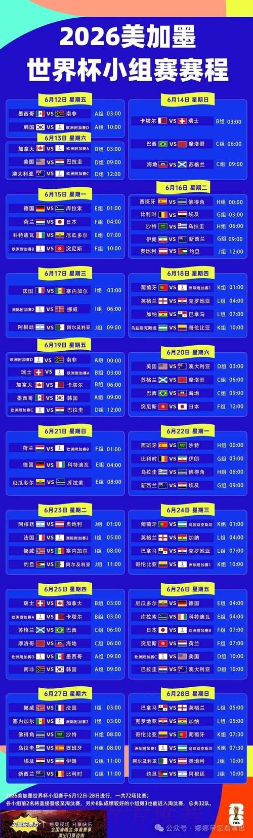 2026世界杯小组赛赛程高清版比赛时间表怎么查